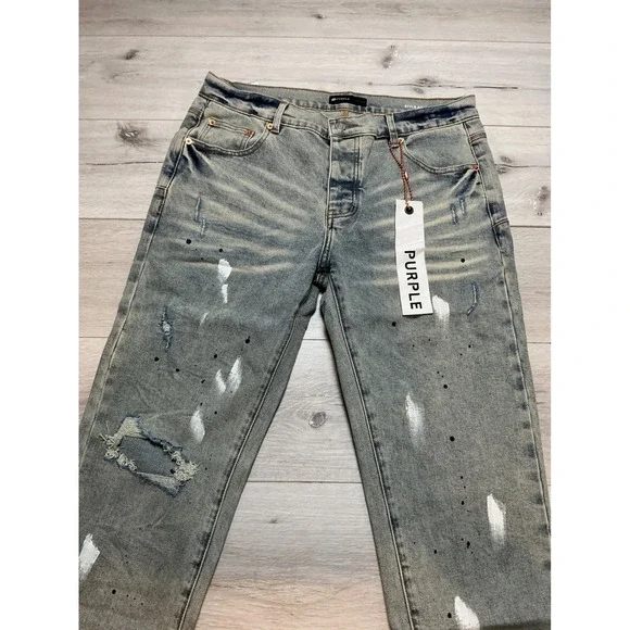 Purple Brand Slim Fit Low Rise Distressed Paint Splatter Jeans 34 New With Tags